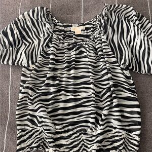Michael Kors Black and White Zebra Stripe Ruffled Blouse